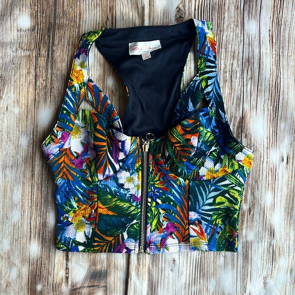 💚 Marilyn Monroe Floral print front zip crop top - Picture 1 of 3